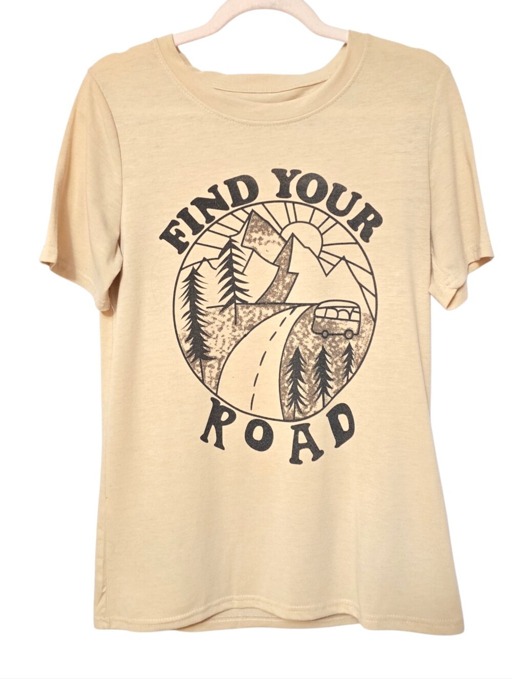 Find Your Road Womens Graphic Tee - Cream Medium